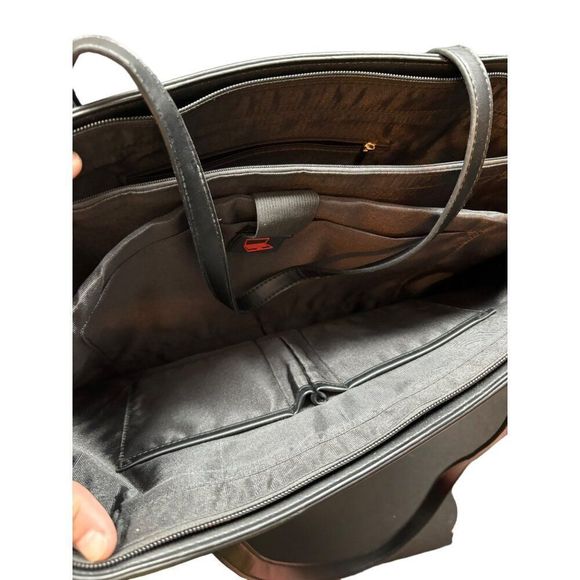 Women's Black Faux Leather Tote Bag With Multiple Compartments & Adjustable Stra - Picture 5 of 11